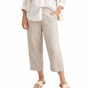 J Crew Linen Blend Khaki Cropped Capri Pants Size 10